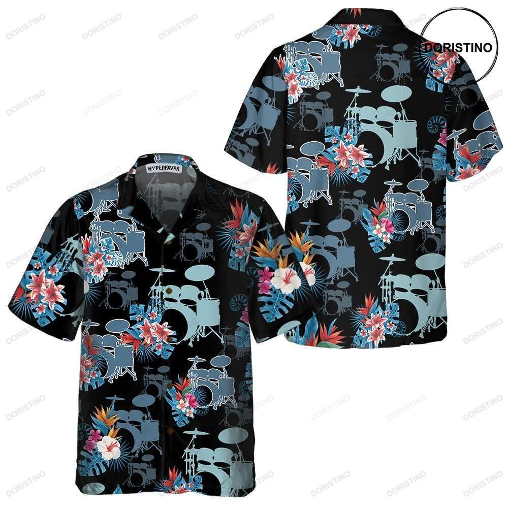 Blue Tropical Flower Drum Drum For Men Gift For Drummers Awesome Hawaiian Shirt