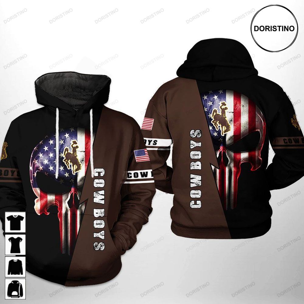 Wyoming Cowboys Ncaa Us Flag Skull Limited Edition 3d Hoodie
