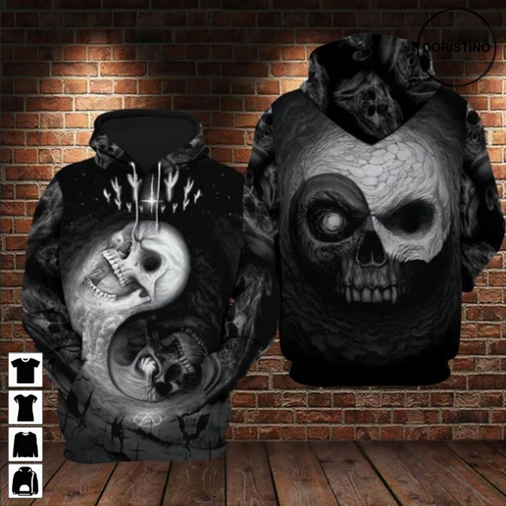 Yin Yang Skull Awesome 3D Hoodie