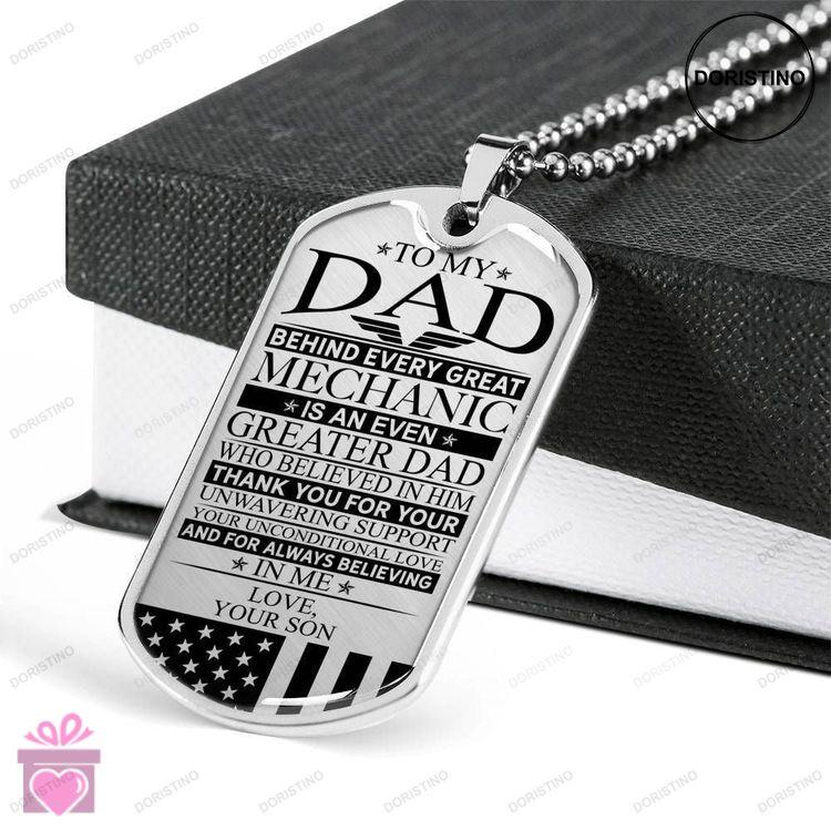 Dad Dog Tag Fathers Day Gift Mechanics Dad Unconditional Love Dog Tag Military Chain Necklace Custom Doristino Limited Edition Necklace