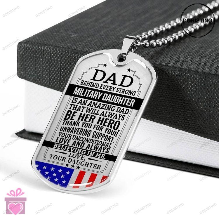 Dad Dog Tag Fathers Day Gift Military Daughter Gift For Dad Silver Dog Tag Military Chain Necklace A Doristino Trending Necklace