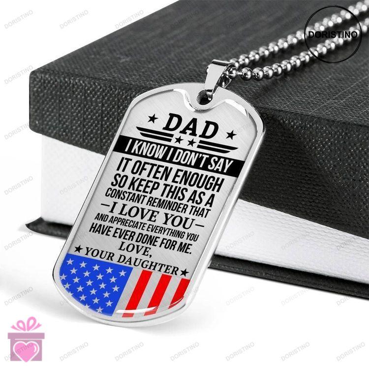 Dad Dog Tag Fathers Day Gift Military Daughter Gift For Dad Silver Dog Tag Military Chain Necklace I Doristino Awesome Necklace