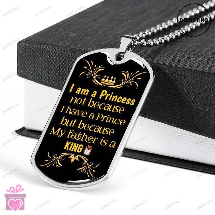 Dad Dog Tag Fathers Day Gift My Father Is A King Dog Tag Military Chain Necklace For Dad Doristino Awesome Necklace