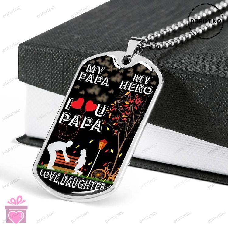 Dad Dog Tag Fathers Day Gift My Hero Love You Dog Tag Military Chain Necklace Gift For Papa Doristino Awesome Necklace