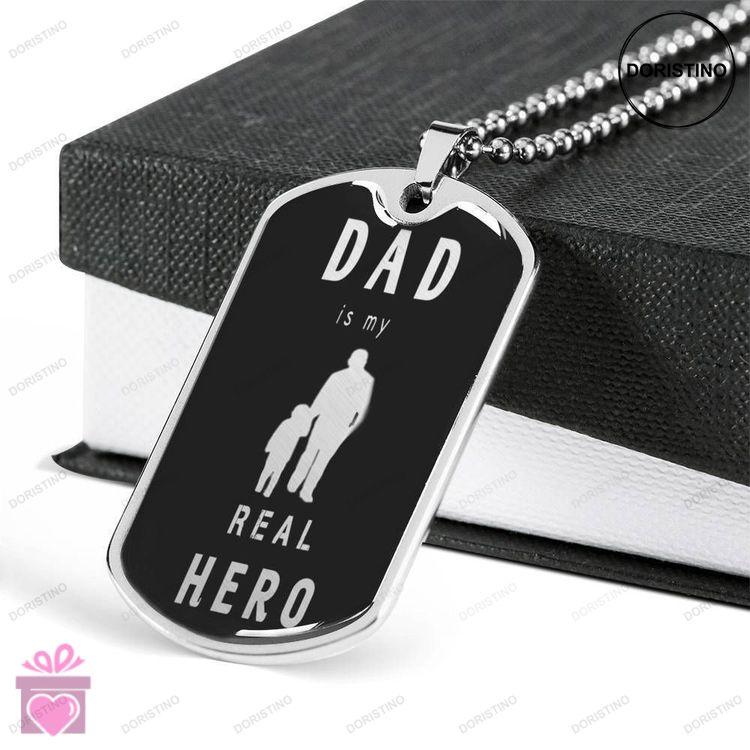 Dad Dog Tag Fathers Day Gift My Real Hero Dog Tag Military Chain Necklace Gift For Dad Doristino Trending Necklace