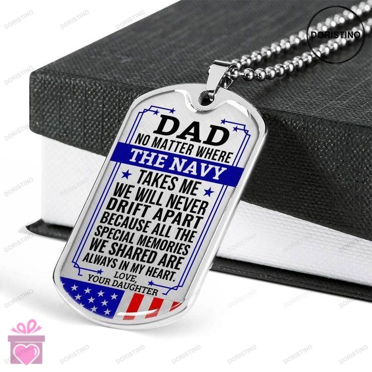 Dad Dog Tag Fathers Day Gift Navy Daughter Gift For Dad Silver Dog Tag Military Chain Necklace Alway Doristino Trending Necklace