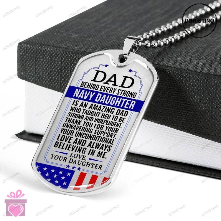 Dad Dog Tag Fathers Day Gift Navy Daughter Gift For Dad Silver Dog Tag Military Chain Necklace Belie Doristino Awesome Necklace