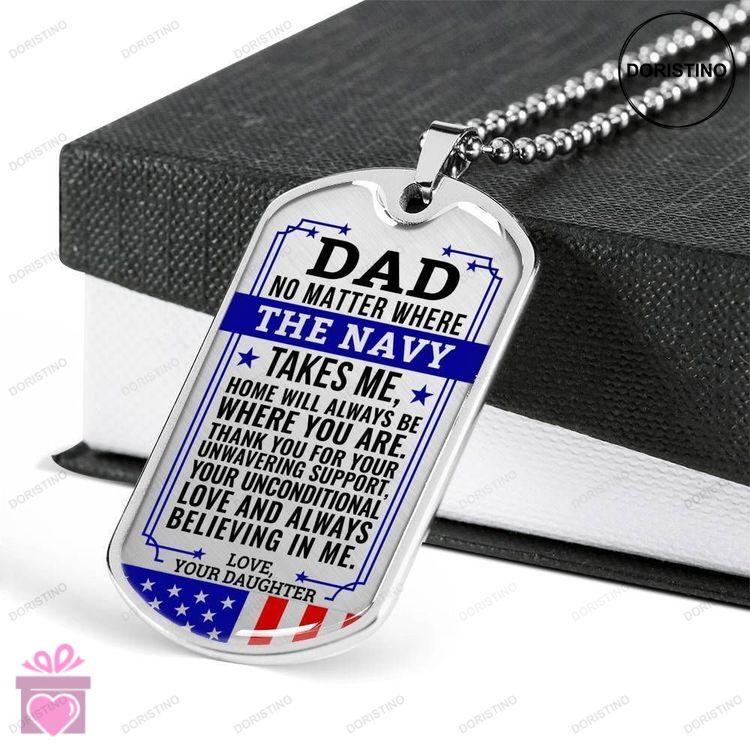 Dad Dog Tag Fathers Day Gift Navy Daughter Gift For Dad Silver Dog Tag Military Chain Necklace Home Doristino Limited Edition Necklace