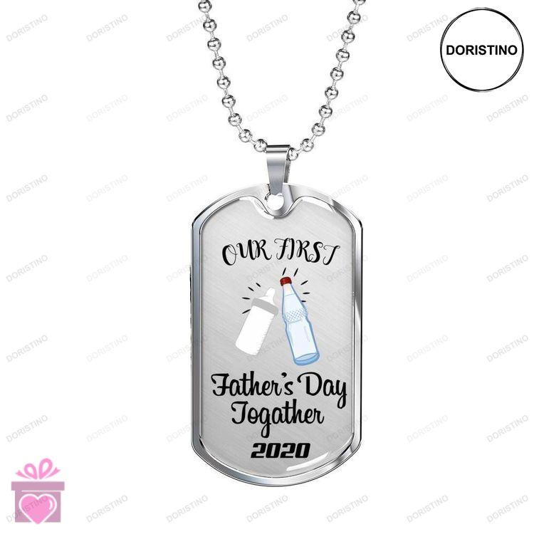 Dad Dog Tag Fathers Day Gift Our First Fathers Day Dog Tag Military Chain Necklace Gift For Daddy Do Doristino Trending Necklace