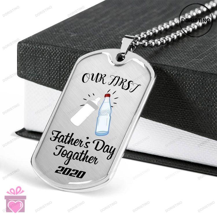 Dad Dog Tag Fathers Day Gift Our First Fathers Day Dog Tag Military Chain Necklace Gift For Daddy Doristino Limited Edition Necklace