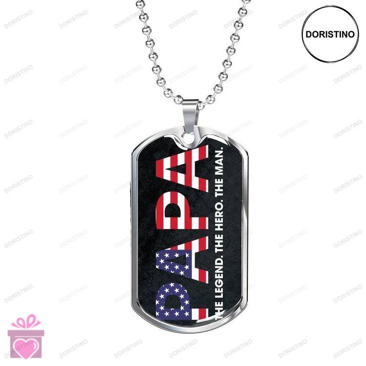 Dad Dog Tag Fathers Day Gift Papa The Legend The Hero The Man Dog Tag Military Chain Necklace For Pa Doristino Limited Edition Necklace