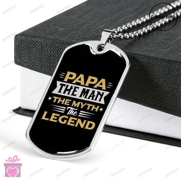 Dad Dog Tag Fathers Day Gift Papa The Man Myth Legend Dog Tag Military Chain Necklace For Dad Doristino Limited Edition Necklace