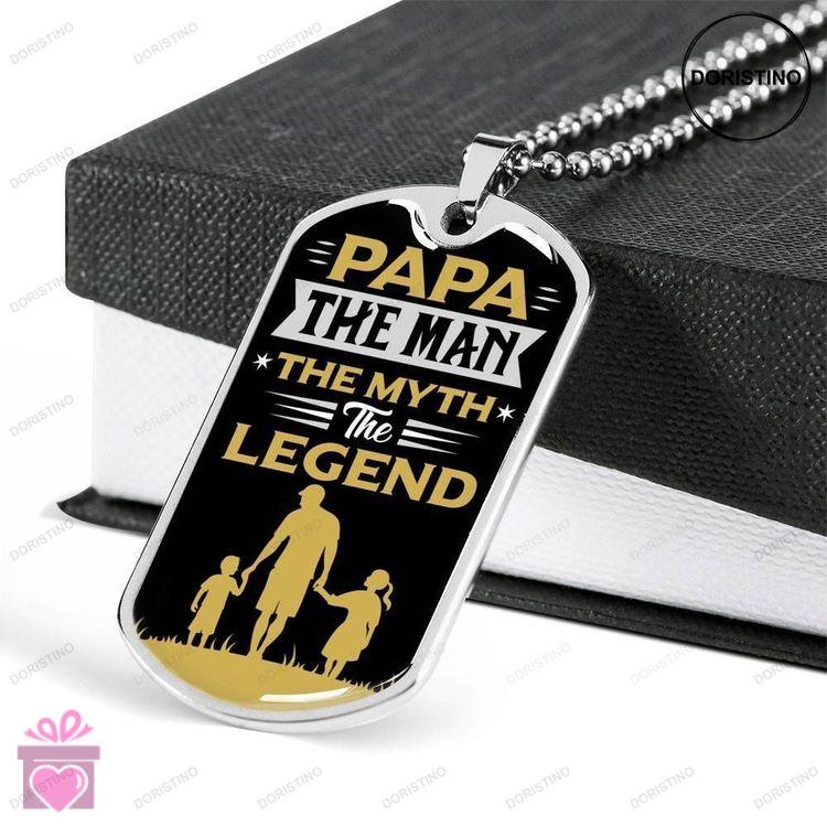 Dad Dog Tag Fathers Day Gift Papa The Man Myth Legend Dog Tag Military Chain Necklace For Papa Doristino Trending Necklace