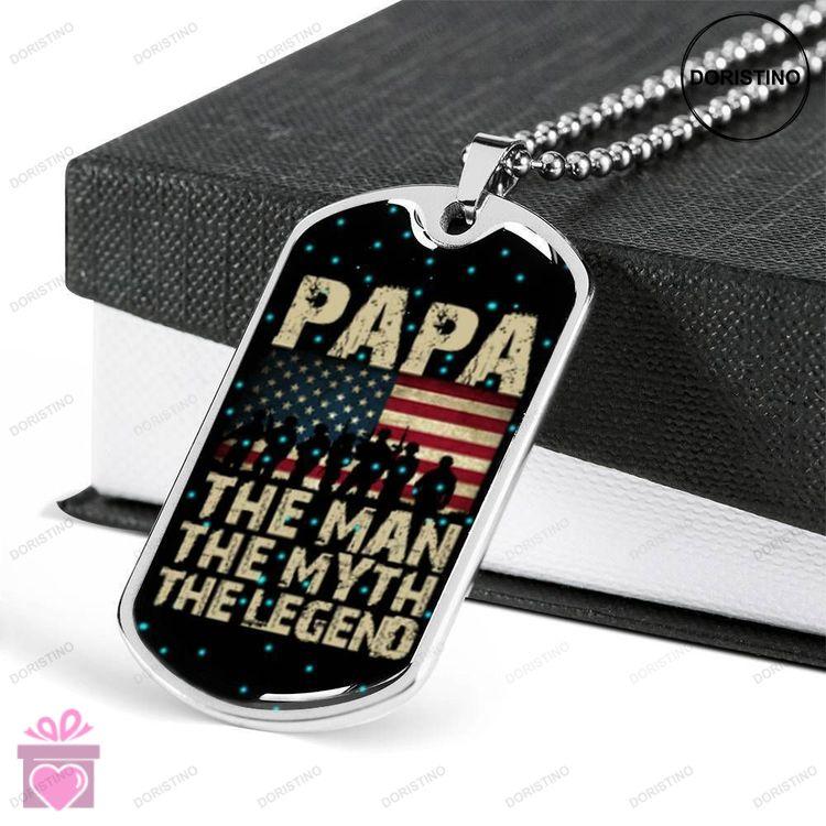 Dad Dog Tag Fathers Day Gift Papa The Man Myth Legend Dog Tag Military Chain Necklace For Veteran Da Doristino Awesome Necklace