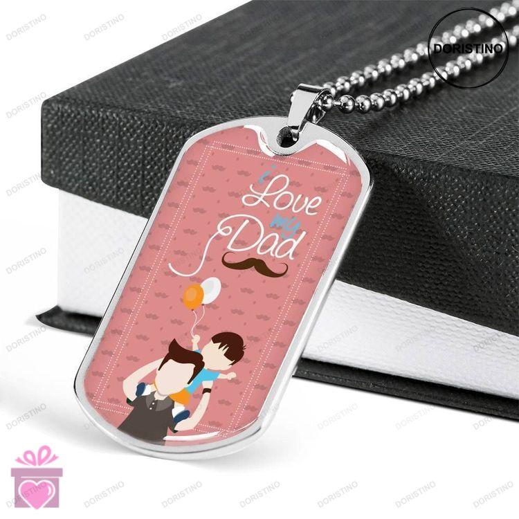 Dad Dog Tag Fathers Day Gift Pink Love My Dad Beard Dog Tag Military Chain Necklace Gift For Dad Doristino Limited Edition Necklace