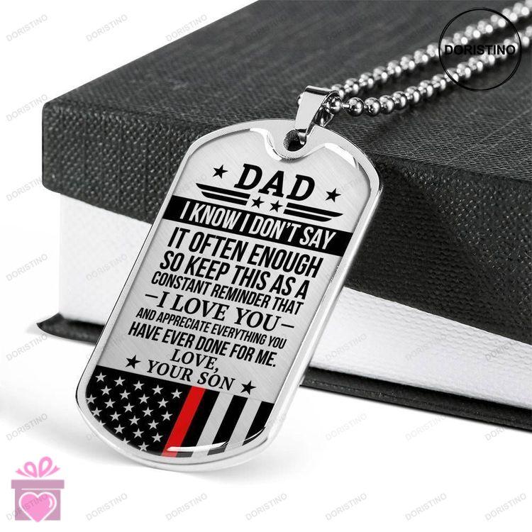 Dad Dog Tag Fathers Day Gift Red Line Son Gift For Dad Silver Dog Tag Military Chain Necklace Thank Doristino Trending Necklace