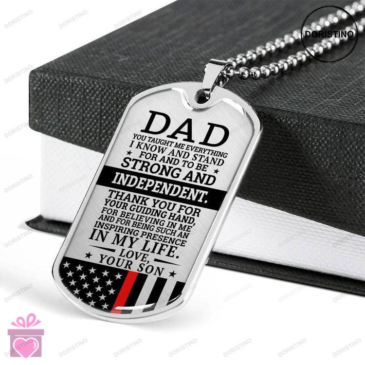Dad Dog Tag Fathers Day Gift Red Line Son Present For Dad Silver Dog Tag Military Chain Necklace Str Doristino Trending Necklace