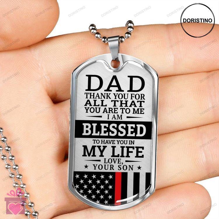 Dad Dog Tag Fathers Day Gift Red Line Son Present For Dad Silver Dog Tag Military Chain Necklace Tha Doristino Limited Edition Necklace