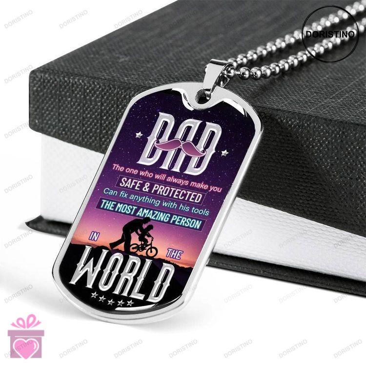 Dad Dog Tag Fathers Day Gift Son Dog Tag The Most Amazing Person In The World Dog Tag Military Chain Doristino Trending Necklace