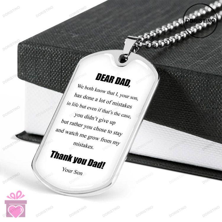 Dad Dog Tag Fathers Day Gift Thank You Dad Message Dog Tag Military Chain Necklace Gift For Dad Dog Doristino Trending Necklace