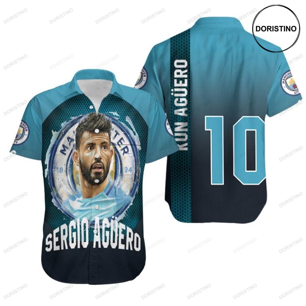 Kun Aguero 10 Argentine Footballer Legend Player Manchester City 3d Gift For Aguero Fans Awesome Hawaiian Shirt
