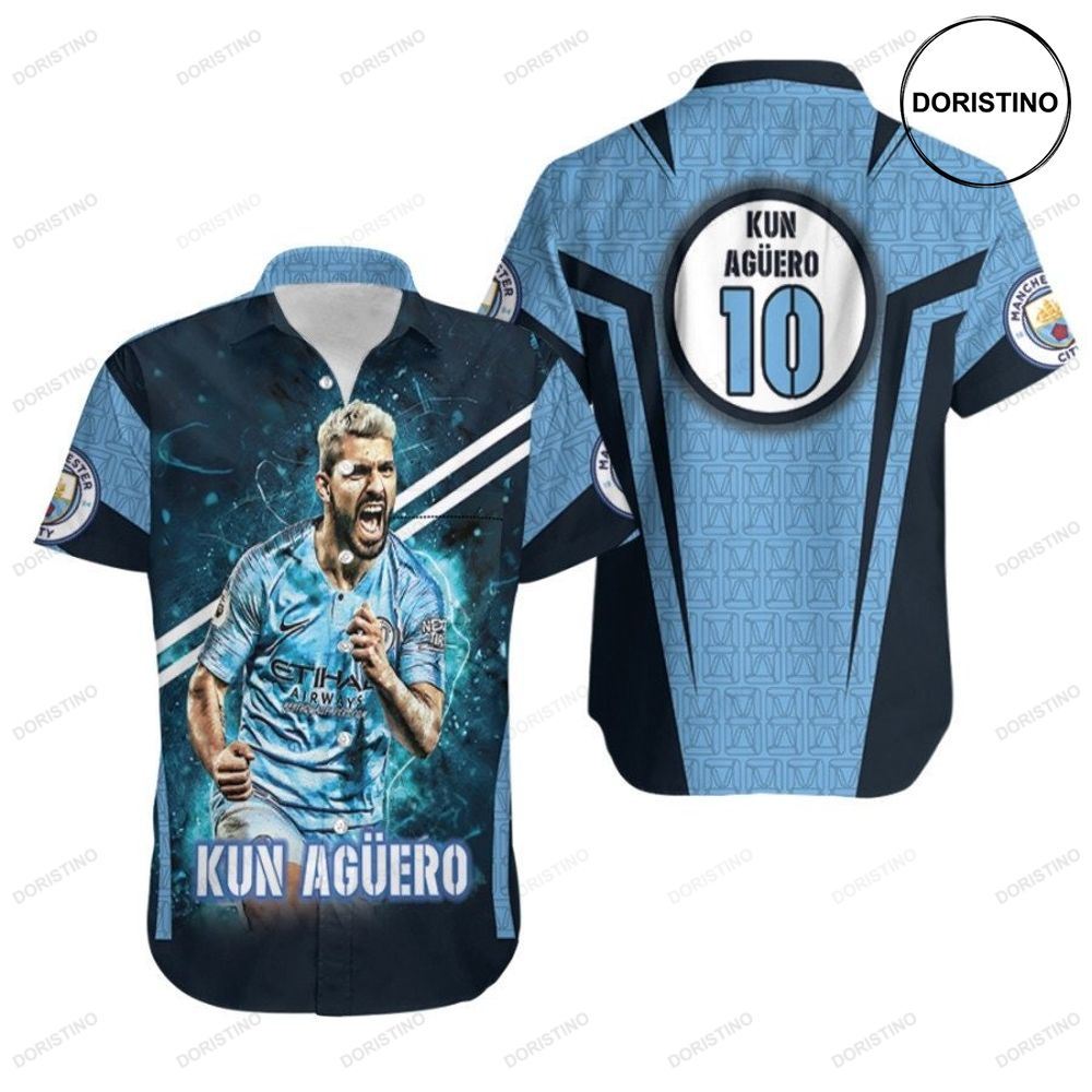 Kun Aguero 10 Great Player Footballer Manchester City Team Logo 3d Gift For Aguero Fans Awesome Hawaiian Shirt