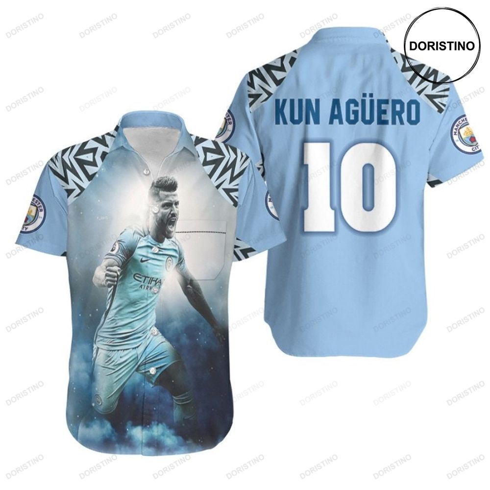 Kun Aguero 10 Running For Goal Best Player Manchester City 3d Gift For Aguero Fans Limited Edition Hawaiian Shirt