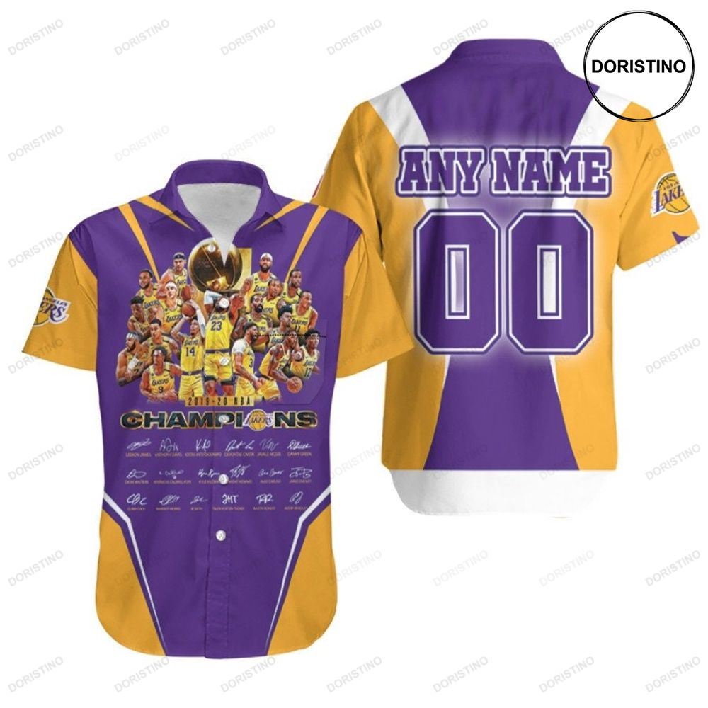 Los Angeles Lakers Champions Legend Team Signatures Nba 3d Custom Name Number For Lakers Fans Awesome Hawaiian Shirt