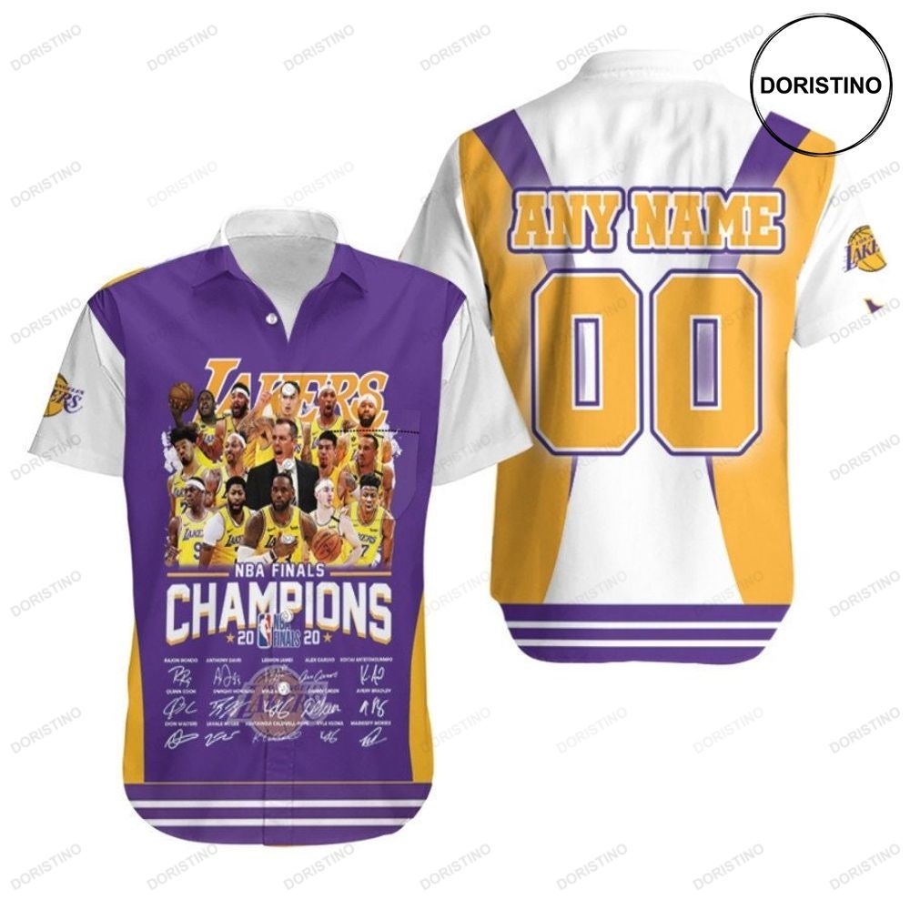 Los Angeles Lakers Nba Finals Champions 2020 Coach And Legends Signatures Nba 3d Custom Name Number For Lakers Fans Limited Edition Hawaiian Shirt