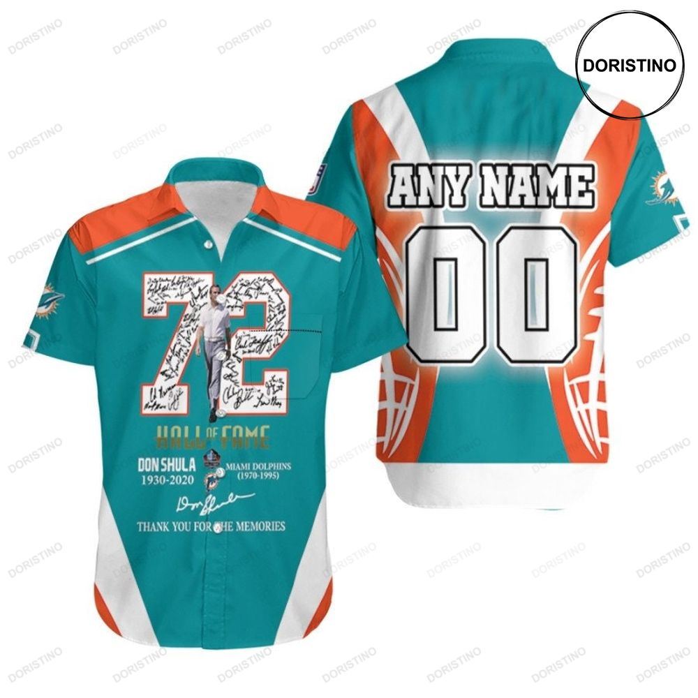 Miami Dolphins Don Shula 72 Nfl Hall Of Fame Thank You For The Memories 3d Custom Name Number For Dolphins Fans Limited Edition Hawaiian Shirt