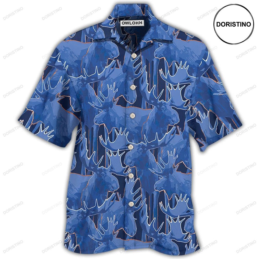 Moose Blue Beautiful Moose Awesome Hawaiian Shirt