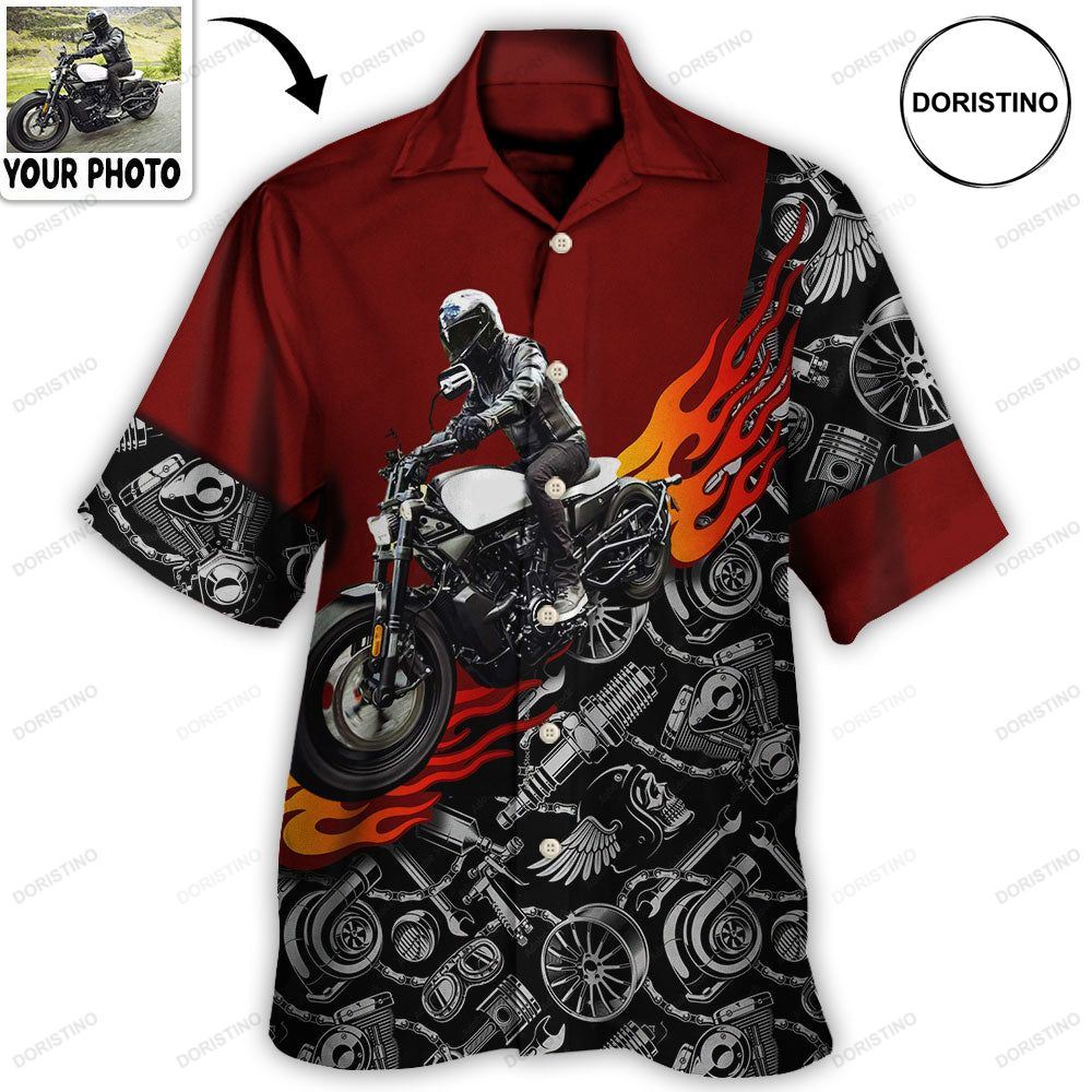 Motorcycle Biker Flame Custom Photo Limited Edition Hawaiian Shirt
