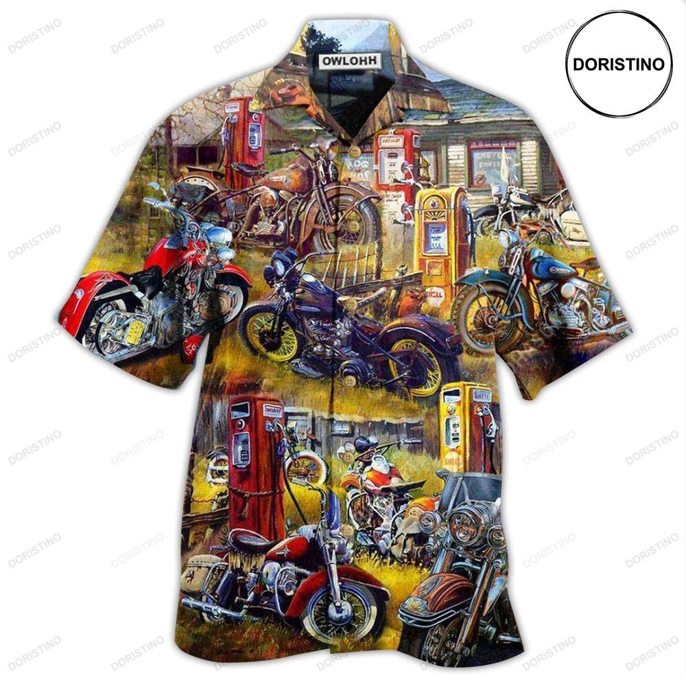Motorcycle In The Field In The Sunset Hawaiian Shirt