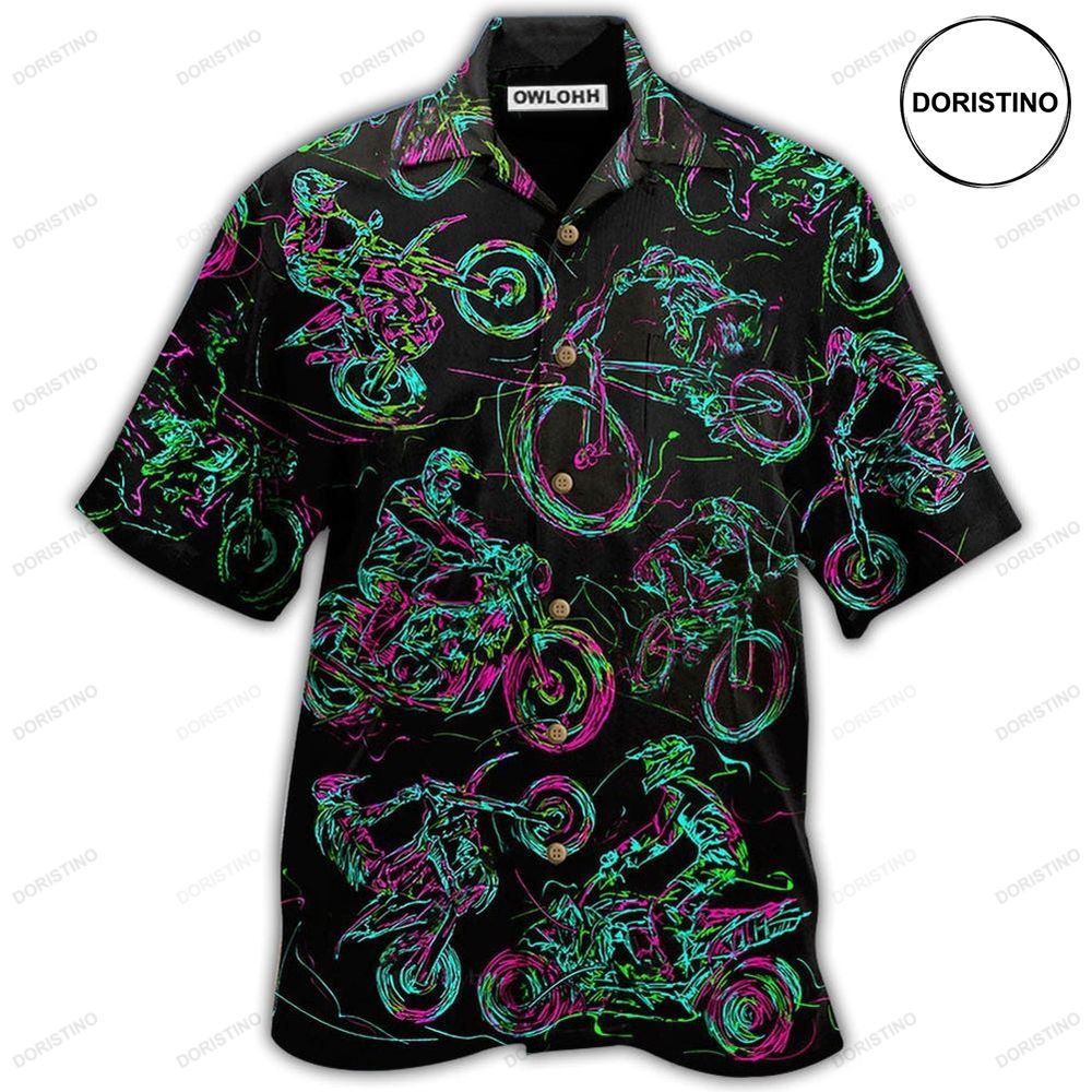 Motorcycle Lover Neon Light Awesome Hawaiian Shirt