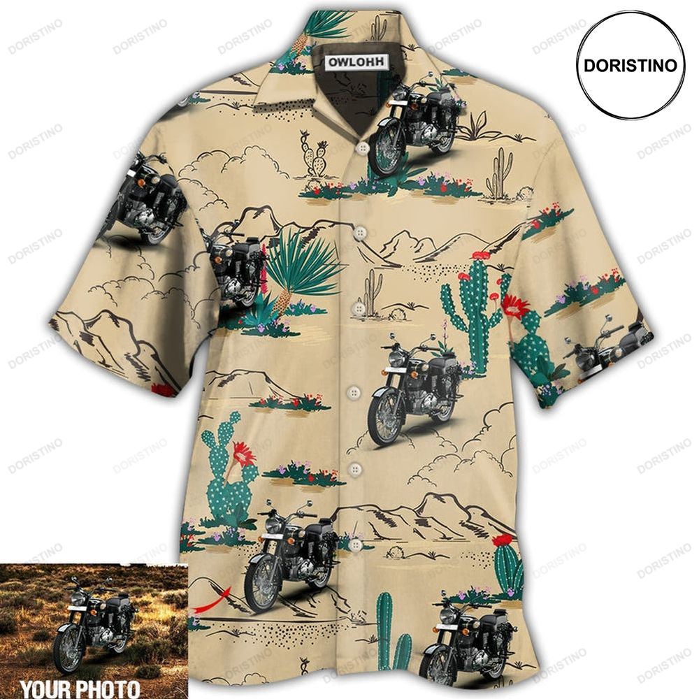 Motorcycle On The Desert Cactus Custom Photo Awesome Hawaiian Shirt