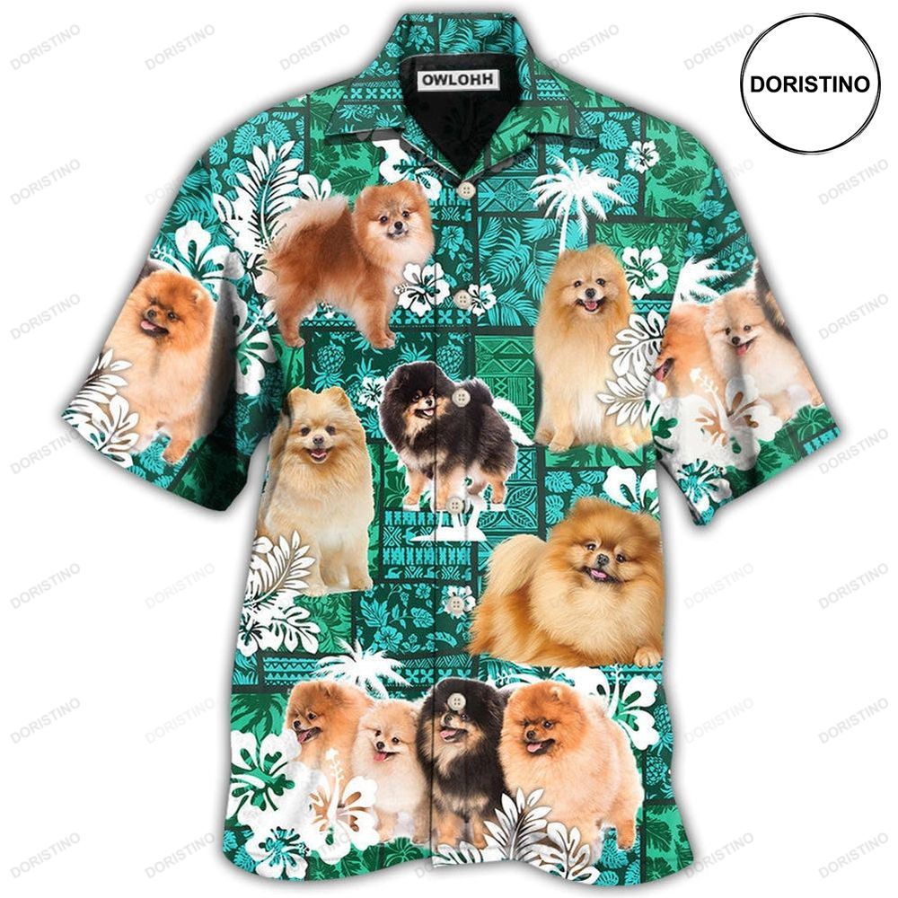 Pomeranian Green Tropical Dog Lover Hawaiian Shirt