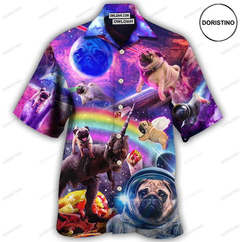 Pug Dog Galaxy Rainbow Star Trex Awesome Hawaiian Shirt
