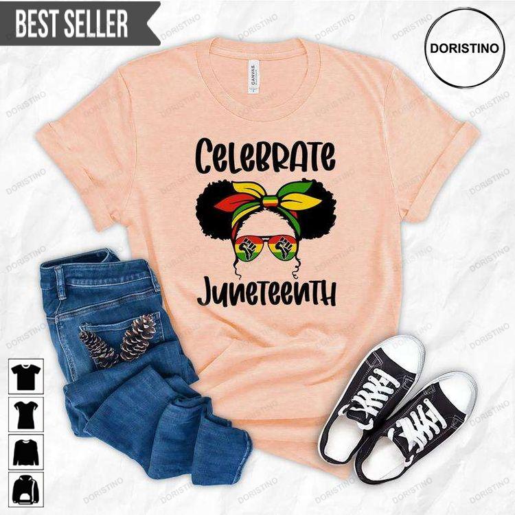 Black African American Messy Bun Celebrate Juneteenth Indepedence Day Unisex Doristino Awesome Shirts