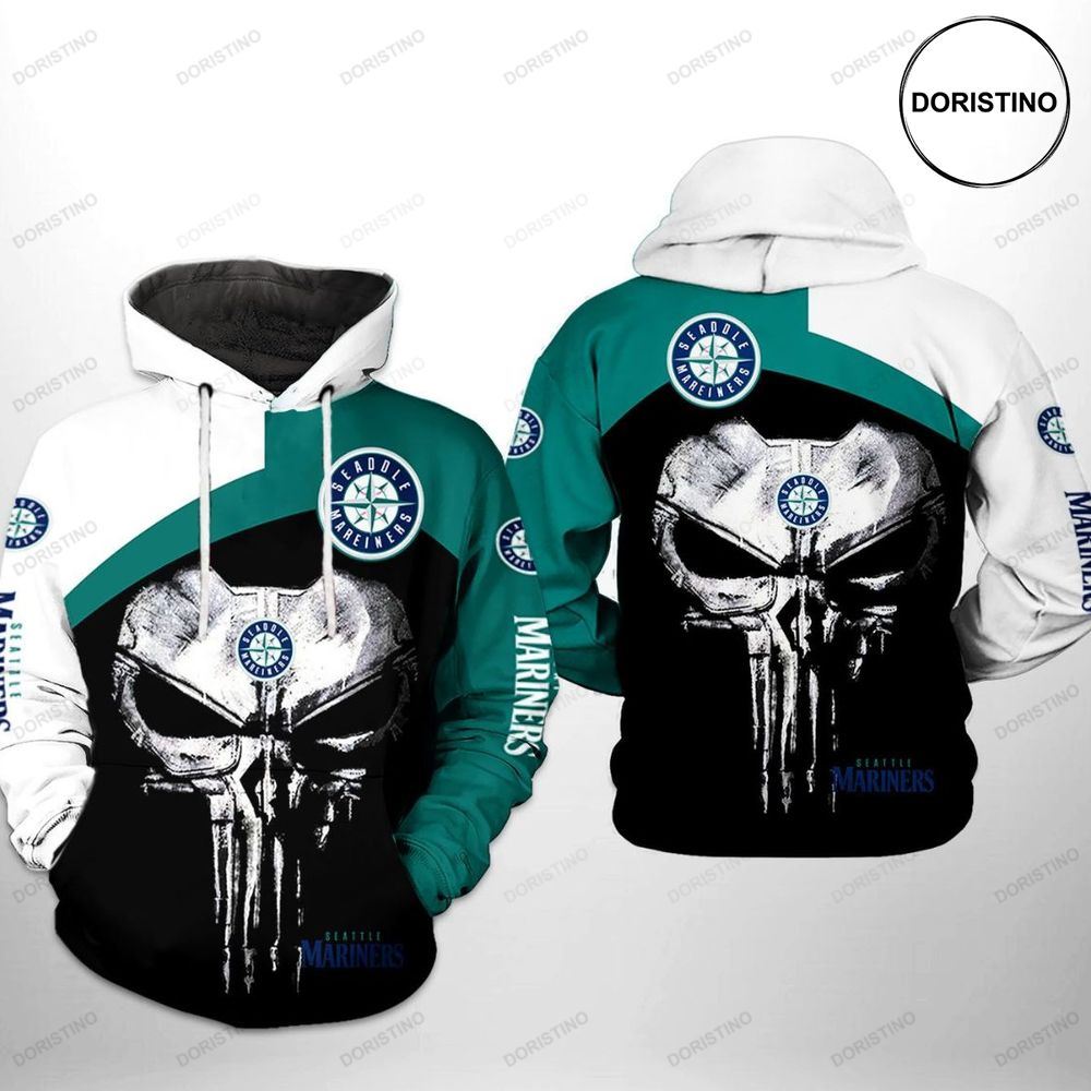 Seattle Mariners Mlb Skull Punisher All Over Print Hoodie