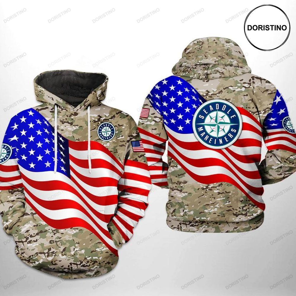 Seattle Mariners Mlb Us Flag Camo Veteran Limited Edition 3d Hoodie
