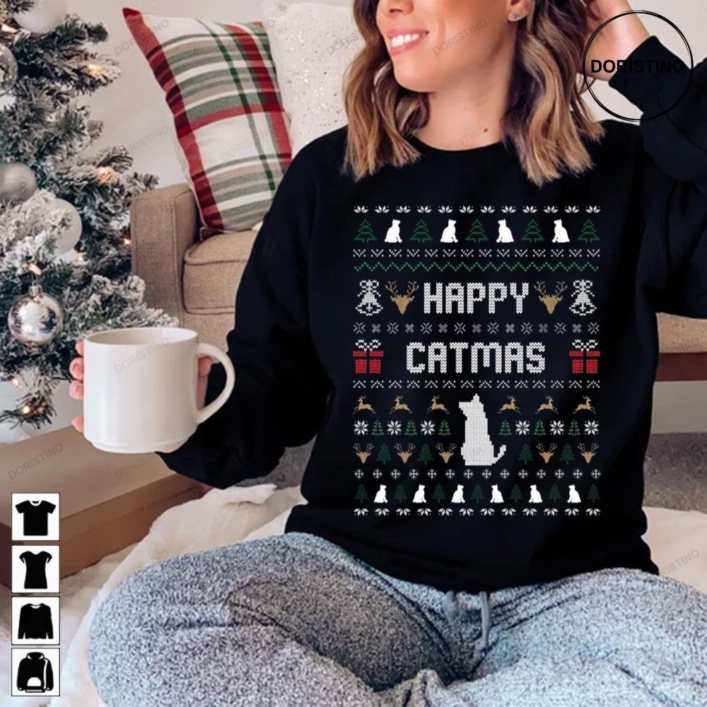 Happy Catmas Christmas Cute Cat Lover Ugly 2 Doristino Sweatshirt Long Sleeve Hoodie