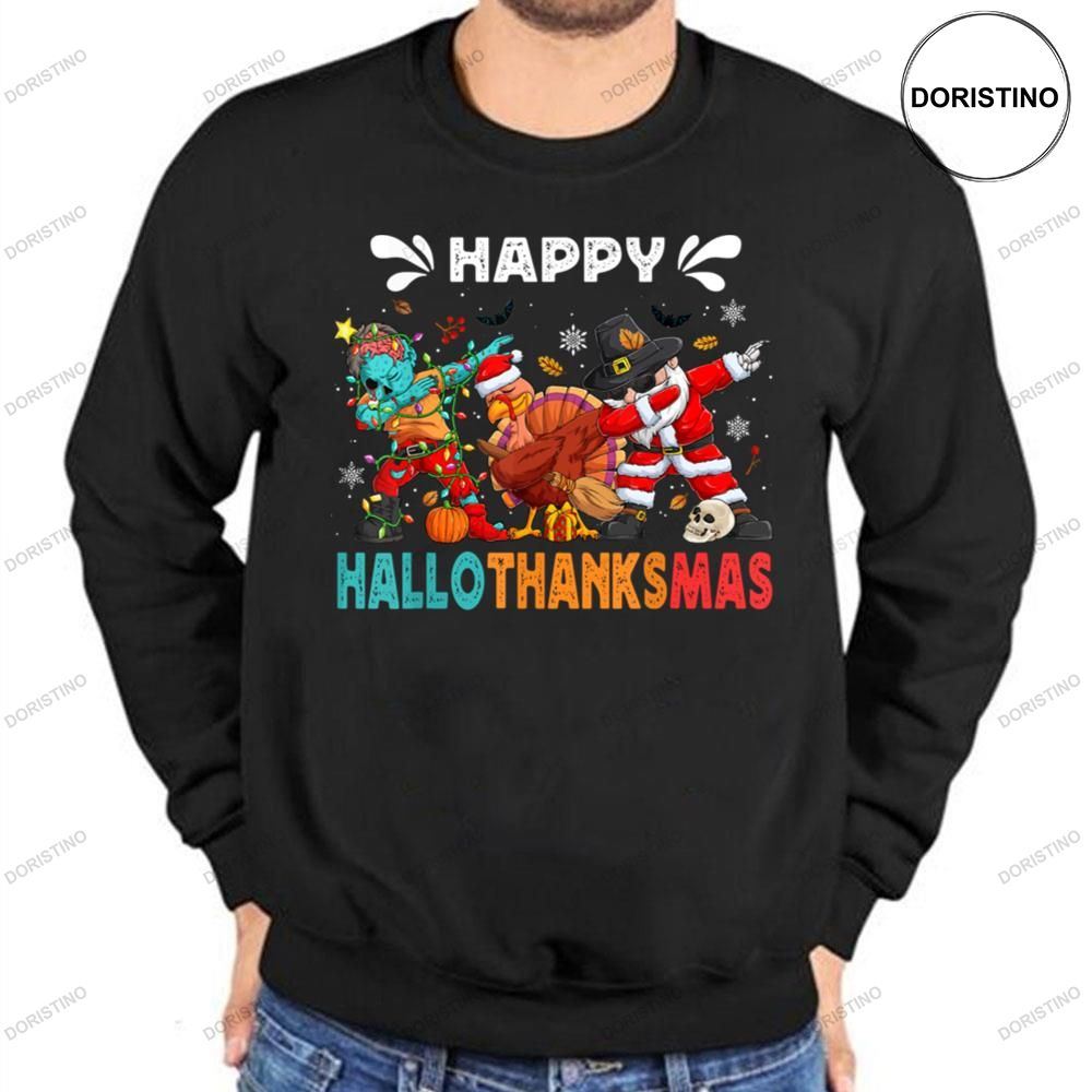 Zombie Turkey And Santa Halloween Thanksgiving Christmas Awesome Shirt