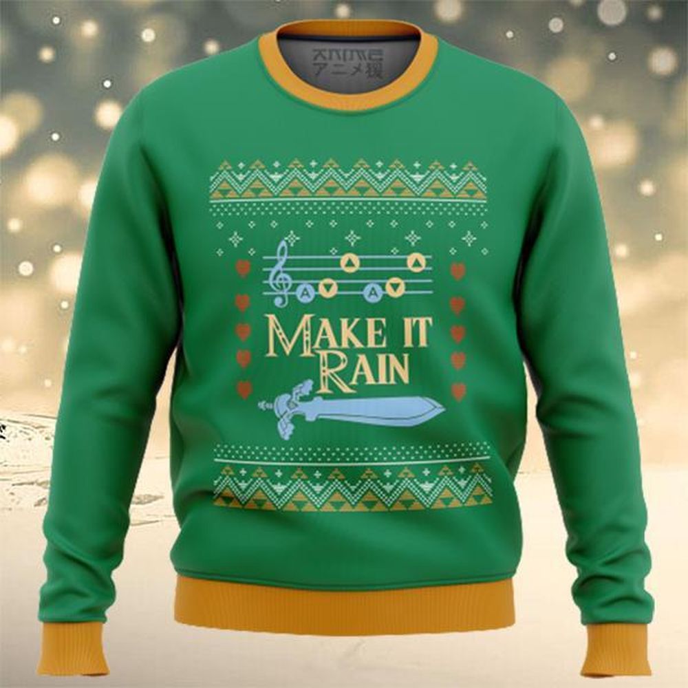 Zelda Make It Rain Ugly Christmas Sweater Champions Zelda Game…