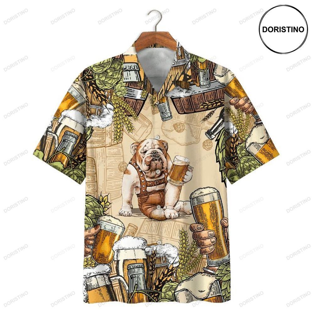 Bull Dog Drink Beer Print Awesome Hawaiian Shirt