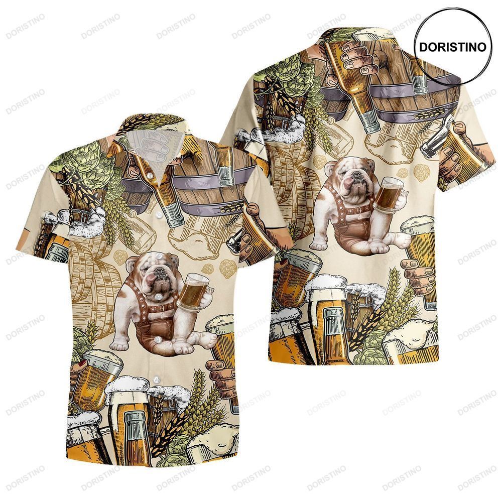 Bulldog And Beer Wheat Awesome Hawaiian Shirt