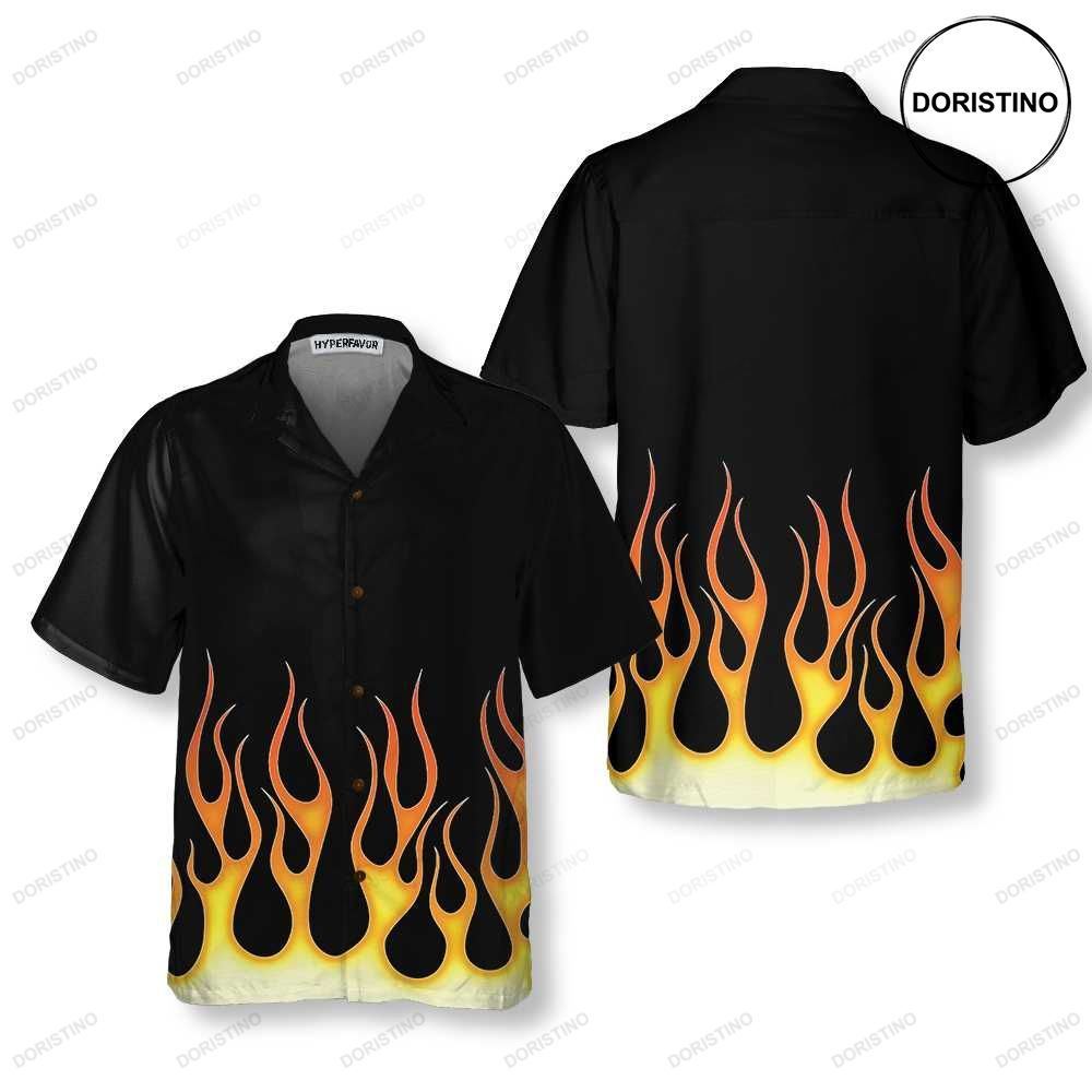Burning Flame Short Sleeve Flame For Men Flame Prin Hawaiian Shirt