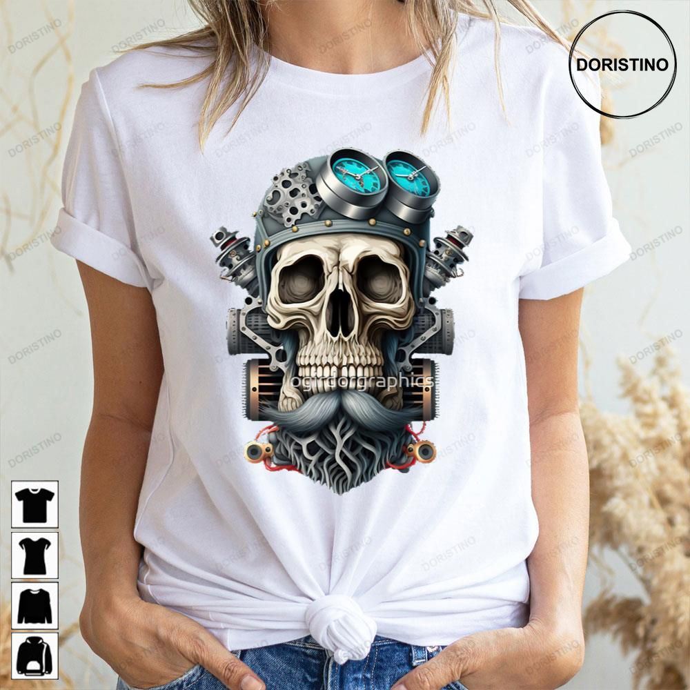 Color Skull Beard Dark Mechanic Piston Car Motorcycle Limited Edition T-shirts