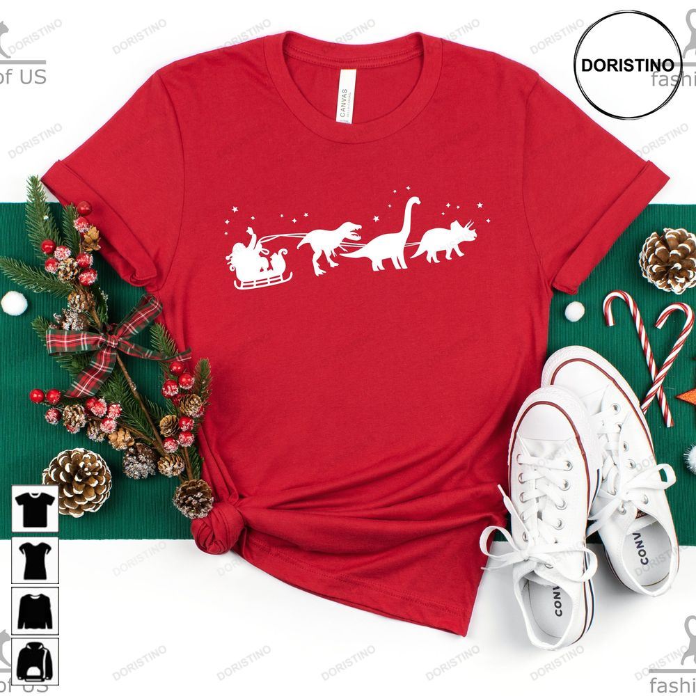 Christmas Dinosaur Sleigh Ride Boys Xmas T-rex Limited Edition T-shirts