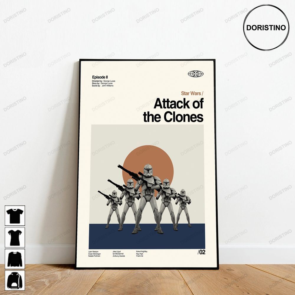 Attack Of The Clones Star Wars Minimalist Retro Modern Vintage Trending Style Poster (No Frame)