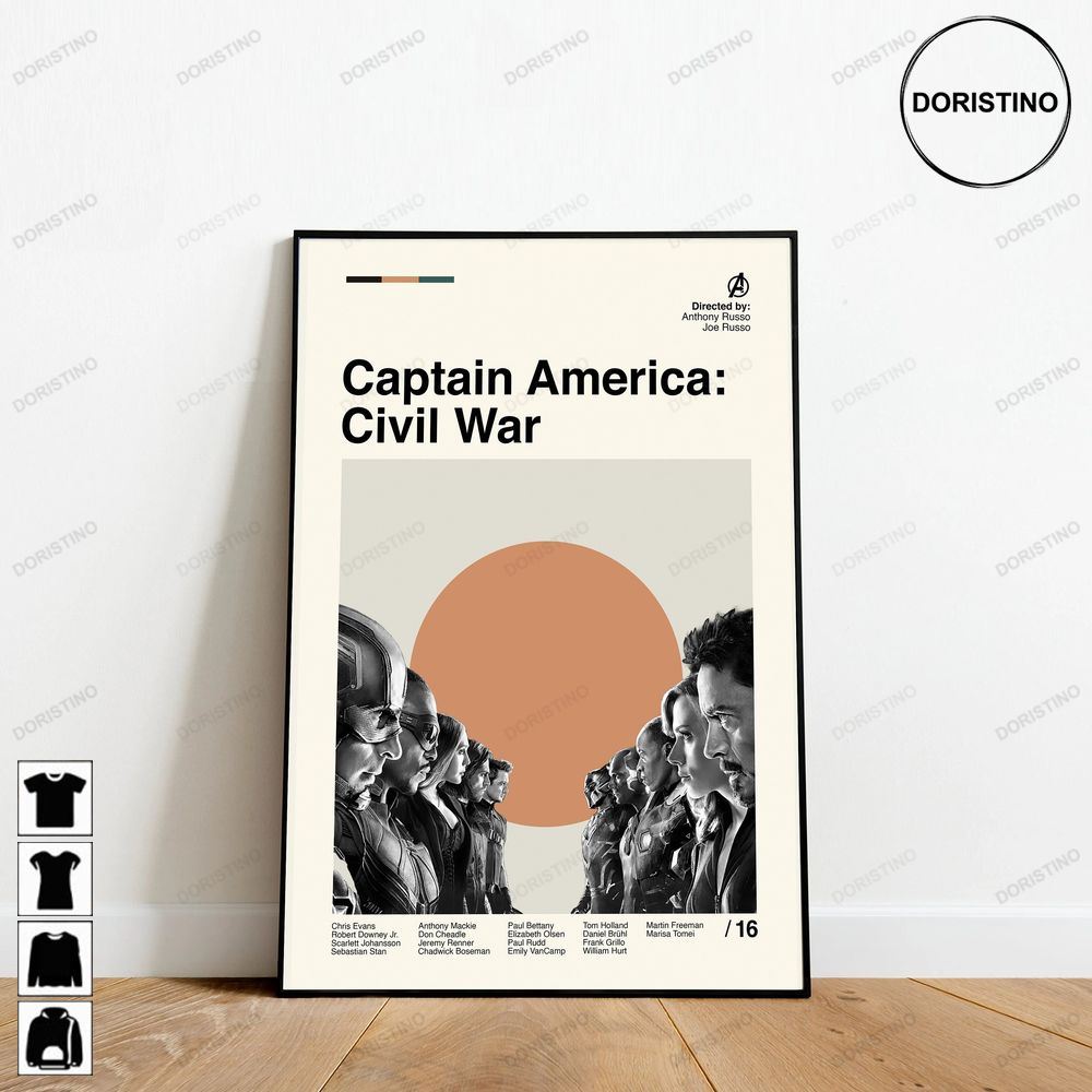 Captain America Civil War Movie Retro Movie Minimalist Art Retro Modern Vintage Trending Style Poster (No Frame)